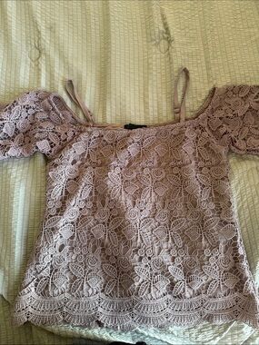 Miss Chievous Mauve Floral Crochet Lace Off-The-Shoulder Blouse